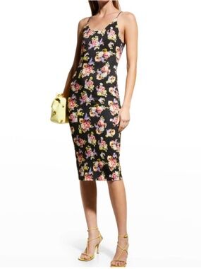 Alice + Olivia Delora Fitted Floral Midi Dress size 4 NWOT stretchy floral chic